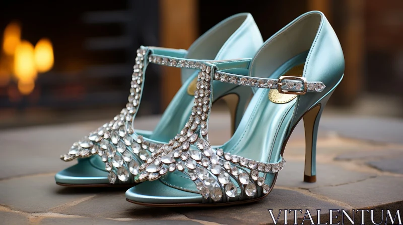 Sparkling Blue Crystal Satin Shoes AI Image