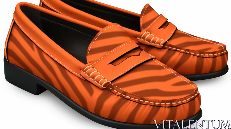 AI ART Tiger-Patterned Orange Leather Loafers