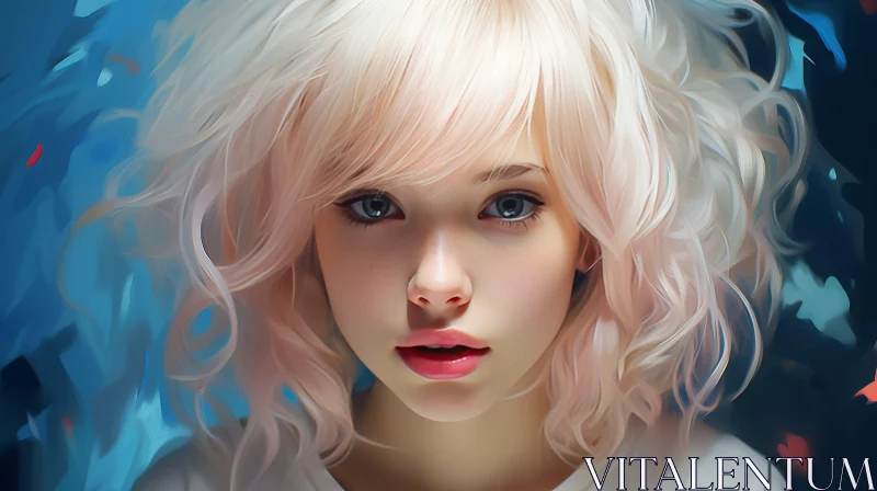 Beautiful Woman Portrait with Long White Hair AI Image