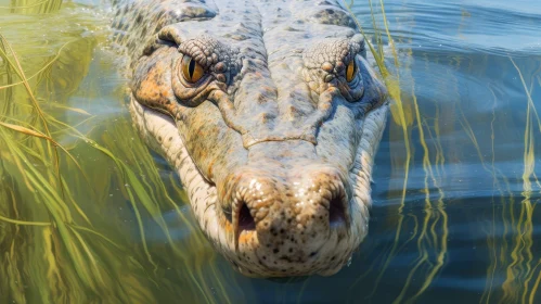 Close-up Crocodile Head in Murky Water