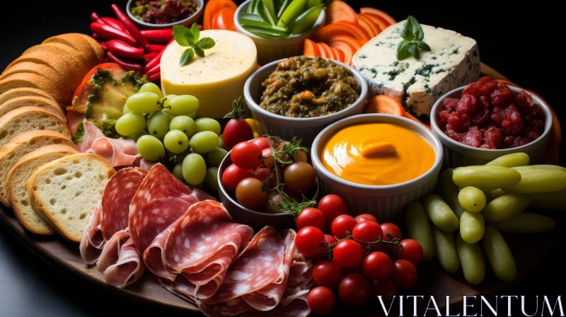 Delicious Charcuterie Board: Cheese, Meat, Fruits & Vegetables AI Image