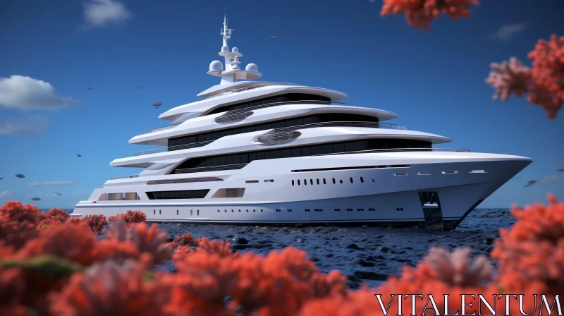 Luxurious White Yacht Anchored in Tropical Sea AI Image