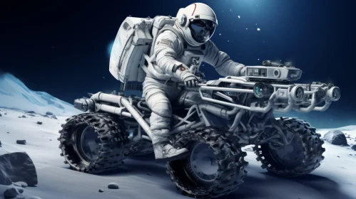 Moon Surface Exploration: Astronaut on Four-Wheeled Vehicle
