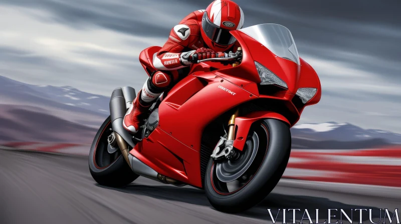 Thrilling Motorcyclist Riding Red Sport Bike AI Image