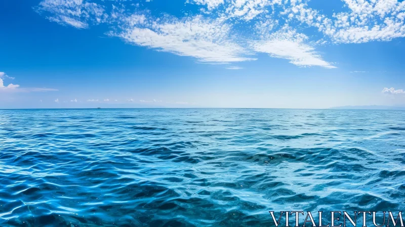 Tranquil Seascape - Deep Blue Sea and Light Blue Sky AI Image