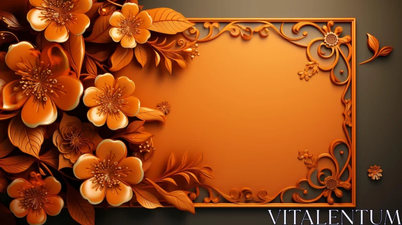 AI ART Floral Frame with Orange Flowers - 3D Illustration