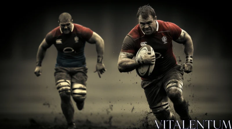 Intense Rugby Match Action - Players in Red and Blue AI Image