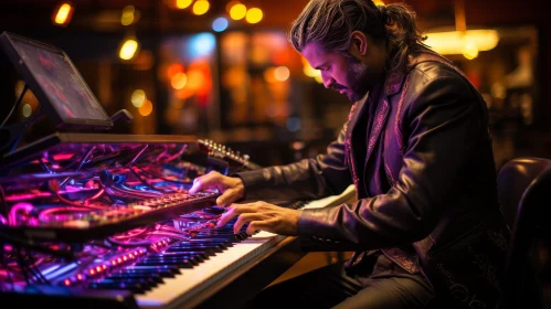 Man Playing Synthesizer: Musical Performance Image