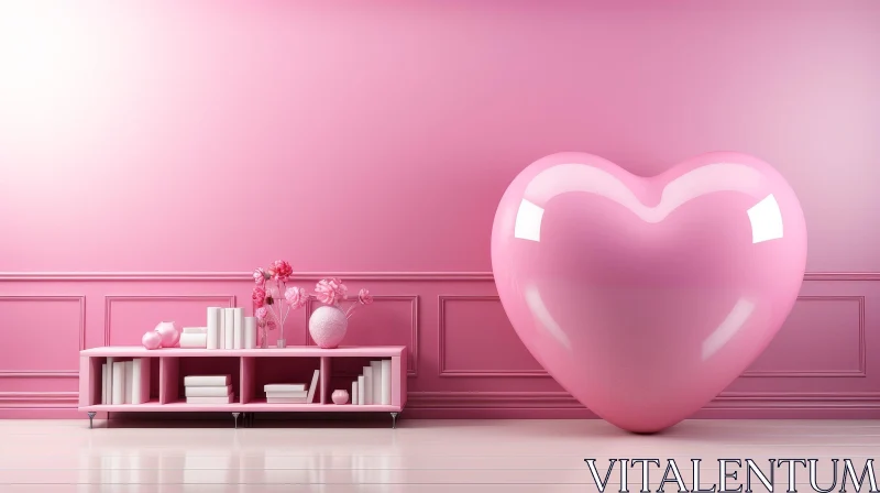 AI ART Pink 3D Room with Heart - Ideal for Websites & Valentine's Day