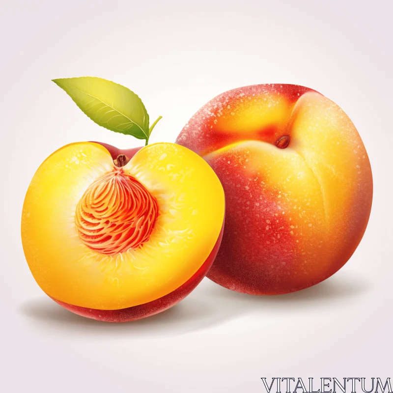 Realistic Peach Halves on White Background - Charming Character Illustrations AI Image