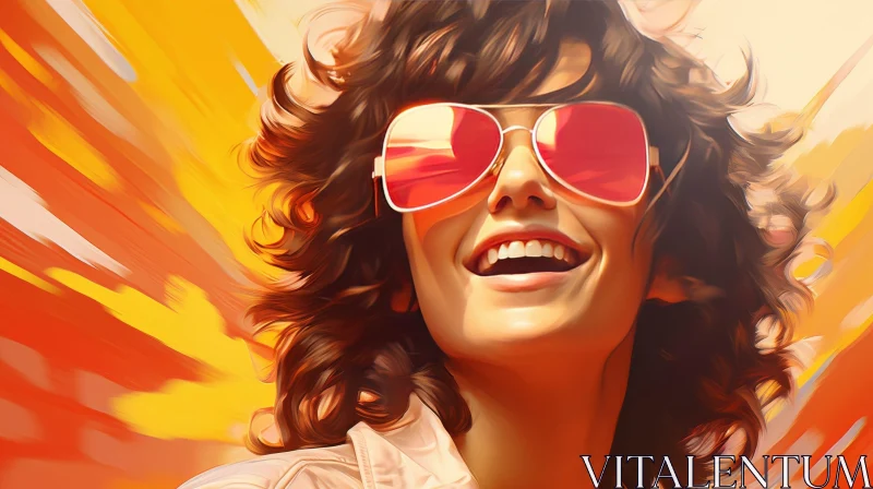 Smiling Woman in Retro Sunglasses Painting AI Image