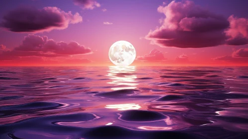 Full Moon Rising Over Calm Sea - Serene Landscape