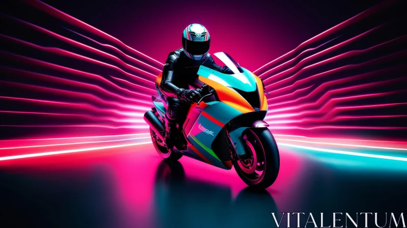 AI ART Futuristic Motorcycle Rider 3D Rendering