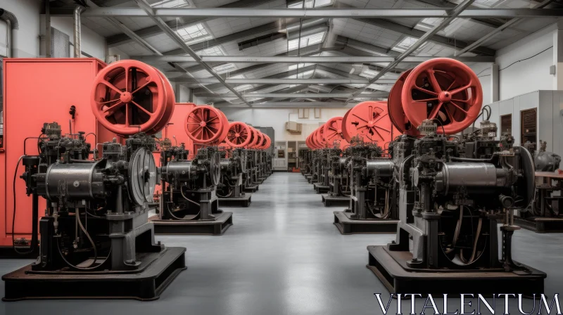 Vintage Industrial Room with Red Machines AI Image