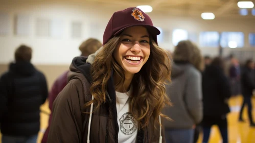 Young Smiling Woman in Brown Cap