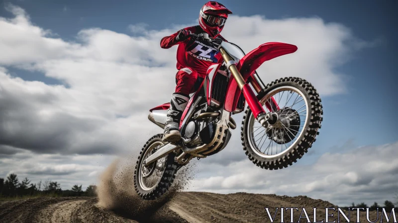 Adrenaline Rush: Motocross Rider Mid-Air Jump on Dirt Bike AI Image