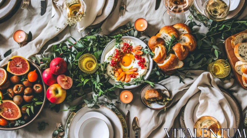 Festive Table Setting with Fruits and Wine AI Image