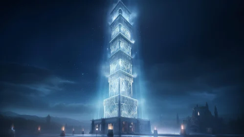 Luminous Tower in Night Sky