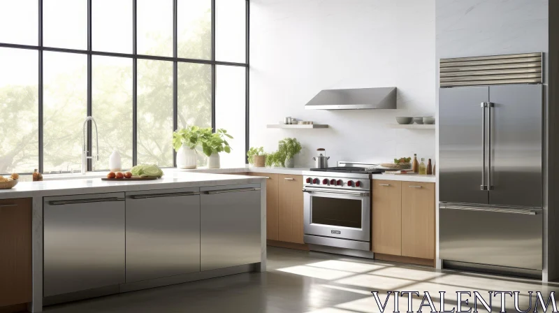 AI ART Modern Kitchen with Stainless Steel Appliances and White Cabinets