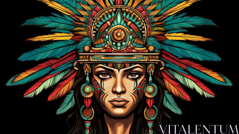 Native American Woman Portrait - Traditional Headdress AI Image