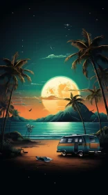 Night Beach Scene with Moonlight and Serene Ambiance