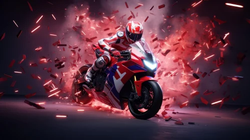 Red and White Motorcyclist on Sport Bike Turn