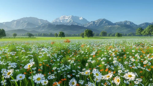 Serene Mountain Landscape with Vibrant Flowers