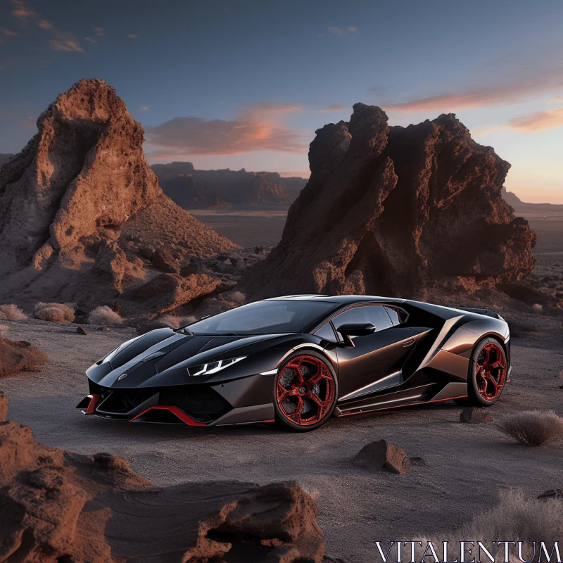 Striking Red and Black Lamborghini | Exotic Landscapes | Digital Art AI Image