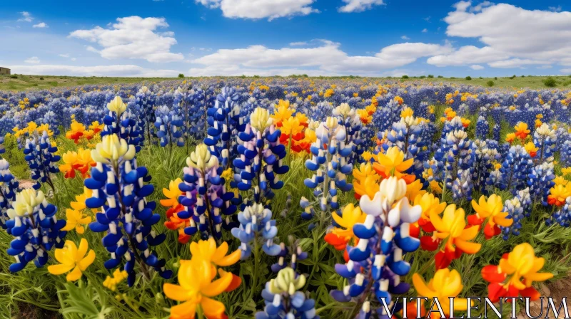 Tranquil Field of Bluebonnets and Indian Paintbrushes in Texas AI Image