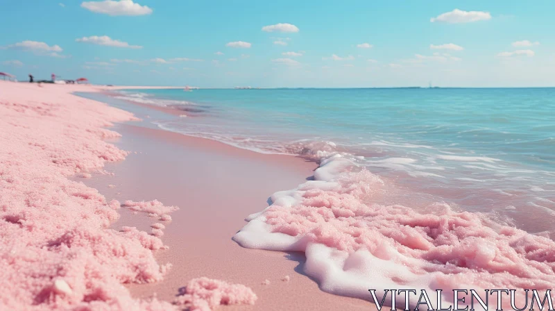 Tranquil Pink Sand Beach Scenery AI Image