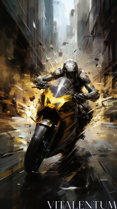 Urban Motorcycle Rider Cityscape Art AI Image
