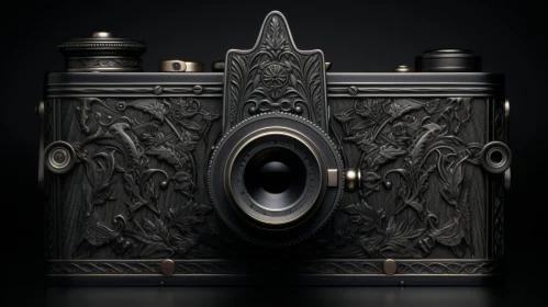 Vintage Camera with Gold Accents and Floral Engravings