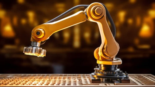 Yellow Industrial Robotic Arm in Action