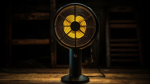 Black and Yellow Fan on Wooden Table