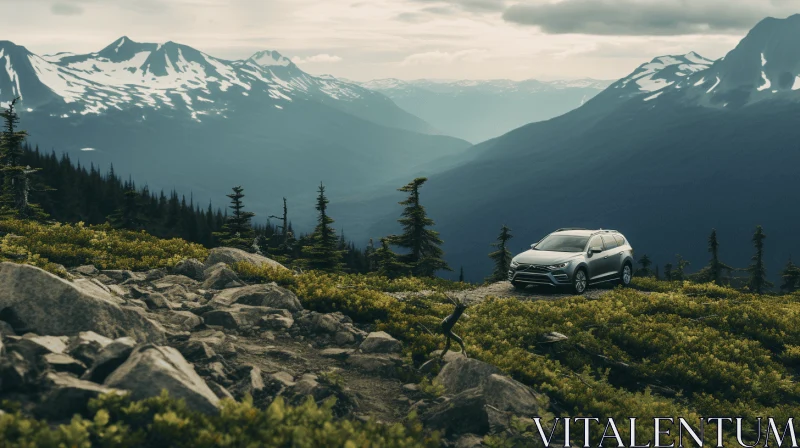 Captivating White SUV on Rocky Hillside in BC - Epic Portraiture AI Image