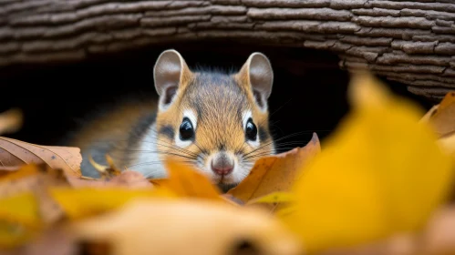 Chipmunk Close-up in Tree Trunk