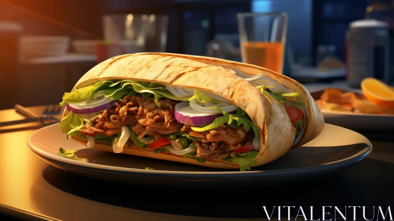 Delicious Doner Kebab Sandwich - Food Photography AI Image