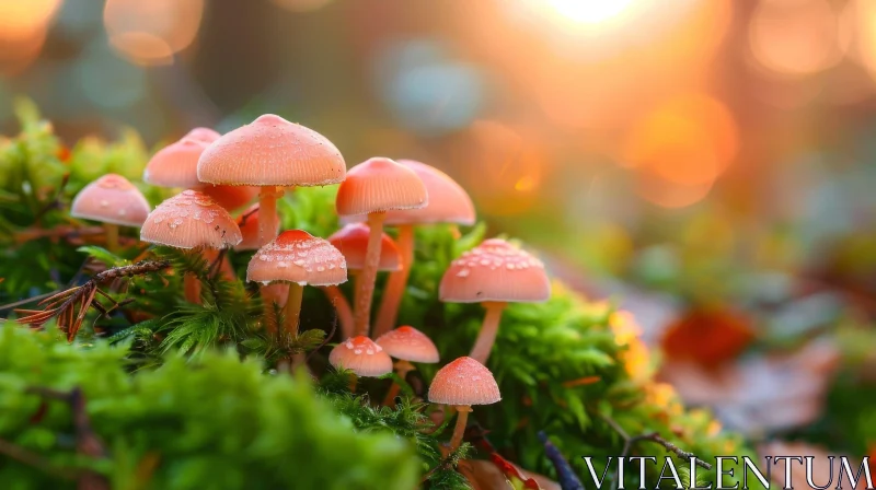 AI ART Enchanting Pink Mushrooms in Forest Cluster