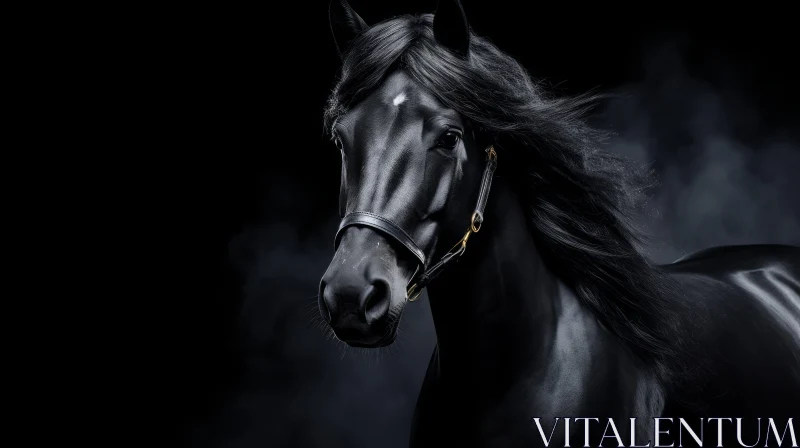 Majestic Black Horse Portrait Under Spotlight AI Image