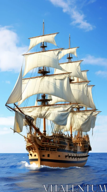 Majestic Tall Ship Sailing on Blue Sea AI Image