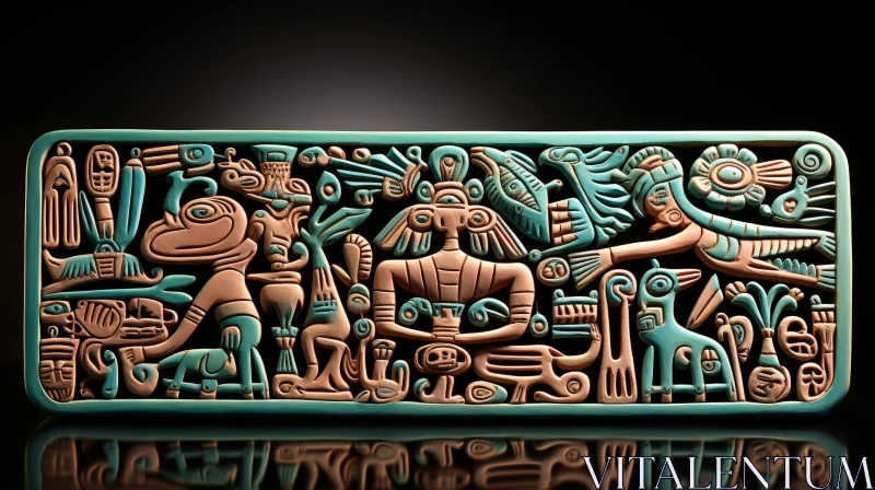 Mayan Mythology Stone Carving with Animal Figures AI Image