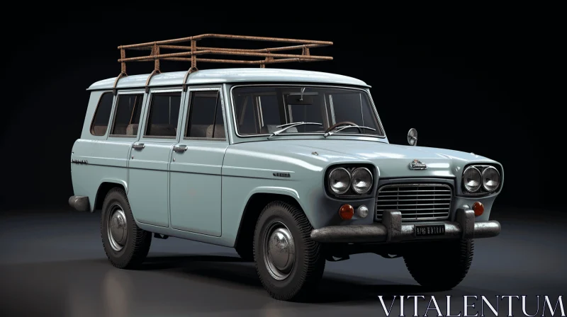 Old Blue Vehicle on Black Background - Realistic and Hyper-detailed Renderings AI Image