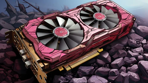 Pink and Gray Graphics Card Painting on Rocks