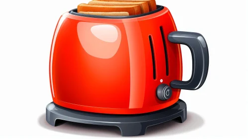 Playful Cartoon Red Toaster with Bread Illustration