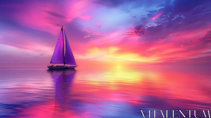Serene Ocean Sunset with Sailboat AI Image