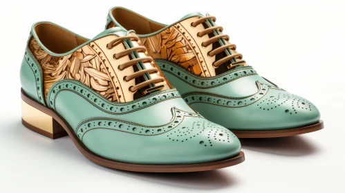 Stylish Green and Gold Floral Pattern Dress Shoes