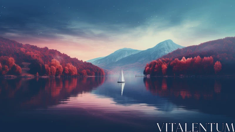 Tranquil Lake and Mountain Fall Landscape AI Image
