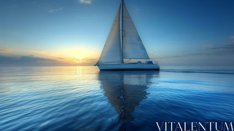 AI ART Tranquil Sailboat Sunset on Calm Sea