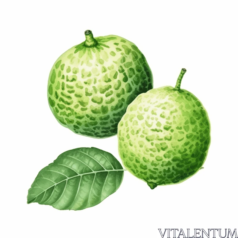 Tropical Fruit Illustration in Light Green and Silver Colors AI Image