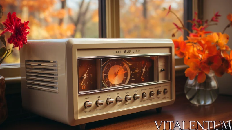 Vintage Radio from the 1950s with Floral Accents AI Image